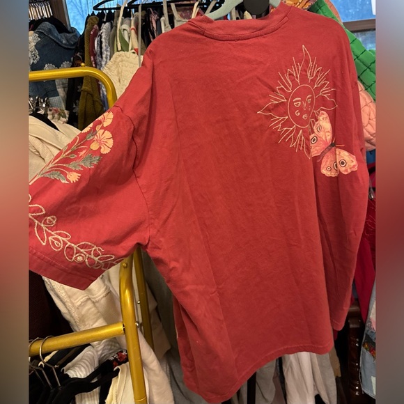 NWT Free People Denim And Bone Telling Tales Tee - brick red combo - medium - Picture 10 of 11